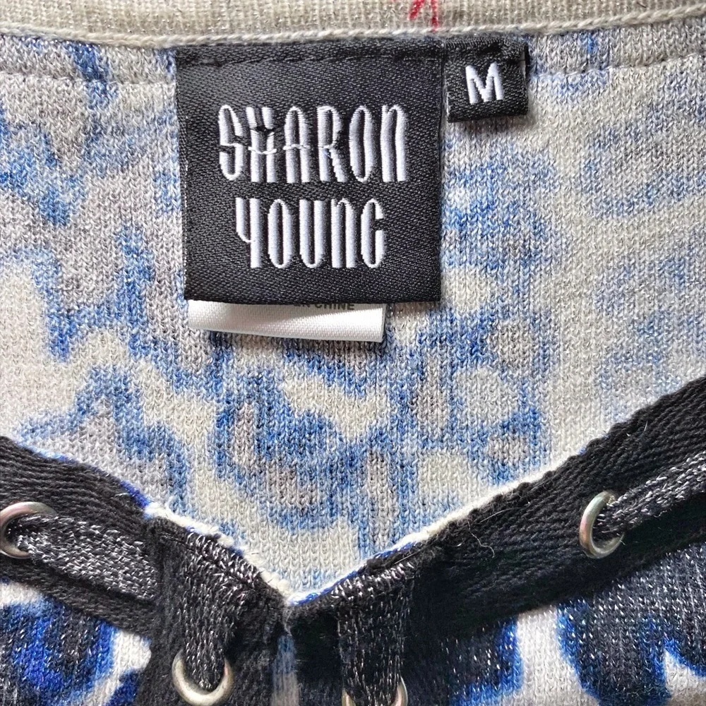 Sharon Young Black and Blue Animal Print Shimmer Long Sleeve Cardigan - Picture 8 of 15